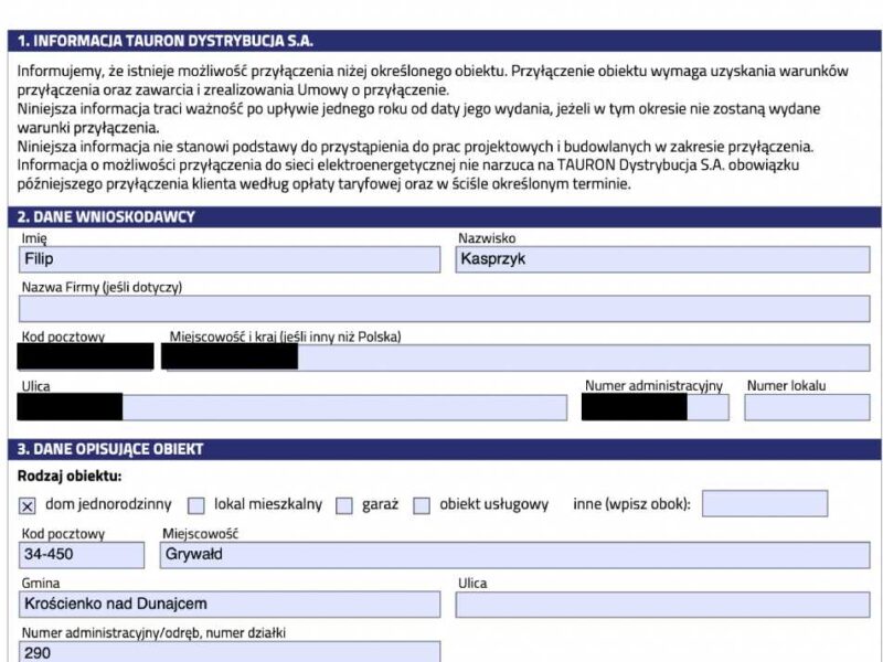 Grywałd - zaświadczenie TAURON Grywałd - zaświadczenie TAURON